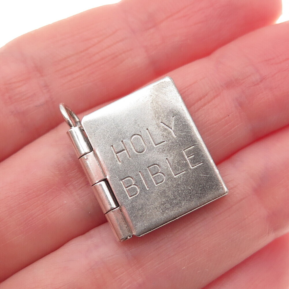Wells 925 Sterling Silver Antique Art Deco Holy Bible Locket Mini Charm Pendant